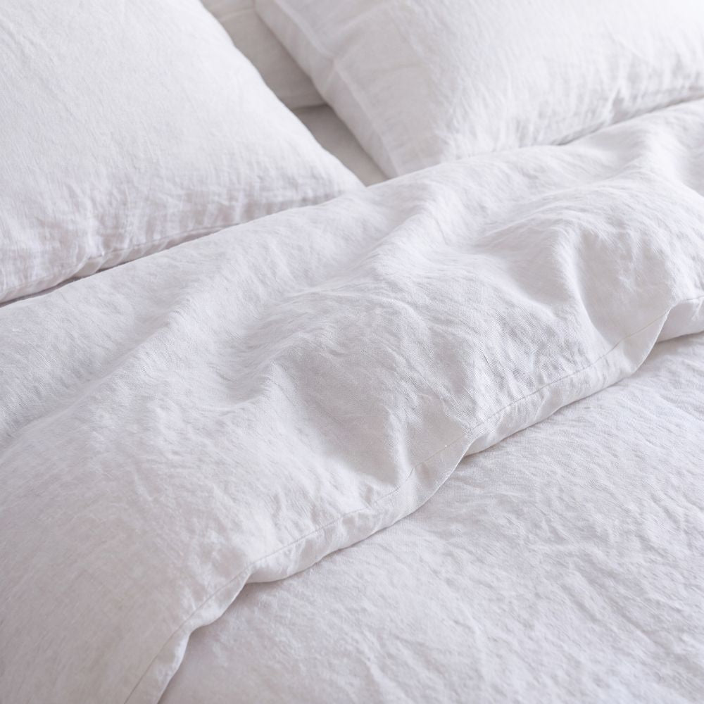 Parure de lit en coton bio et lin français - Blanc