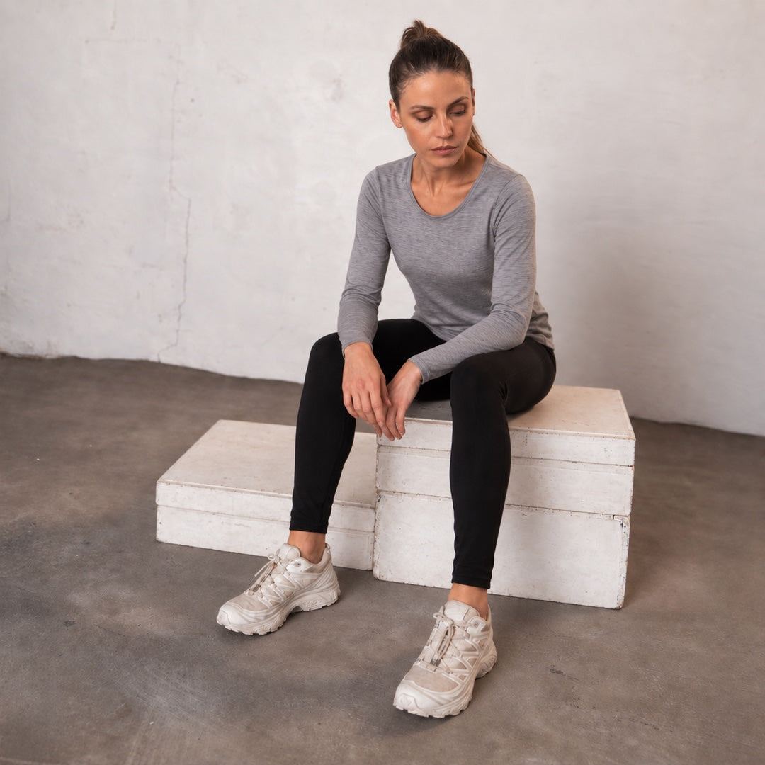 Le t-shirt en laine mérinos ML femme gris - vue 3