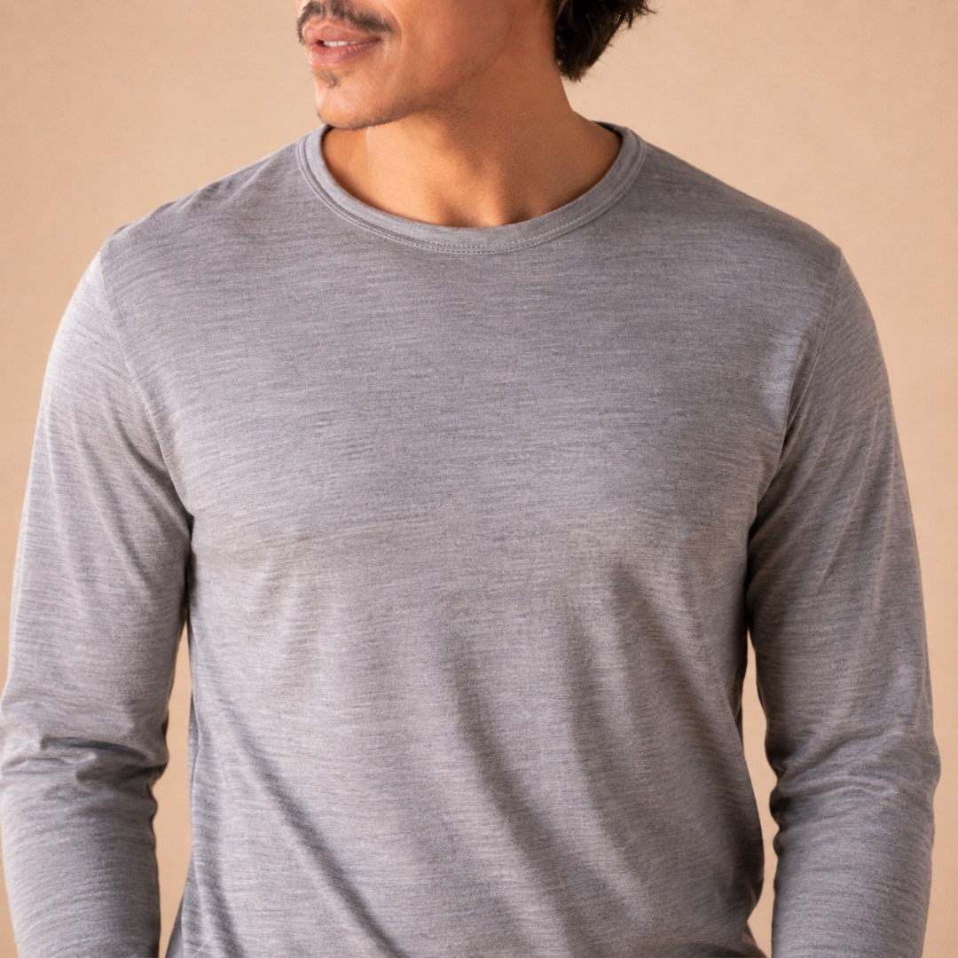 Le t-shirt en laine mérinos ML homme gris - détail