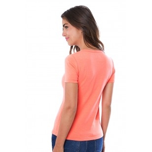 T-SHIRT FEMME MANCHE COURTE COL V CORAIL - Made in France & 100% Recyclé