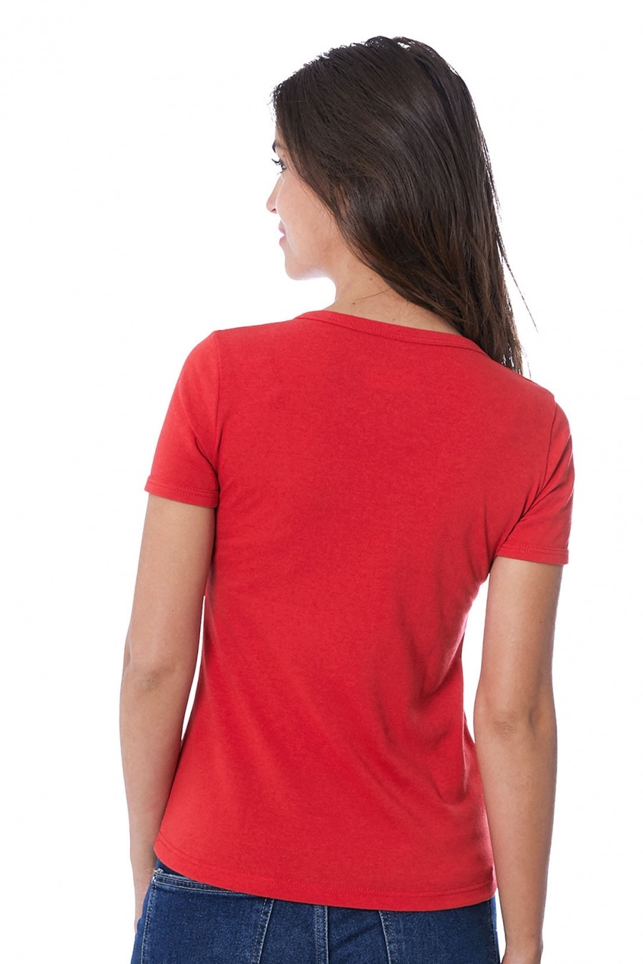 T-SHIRT FEMME MANCHE COURTE COL V ROUGE - Made in France & 100% Recyclé