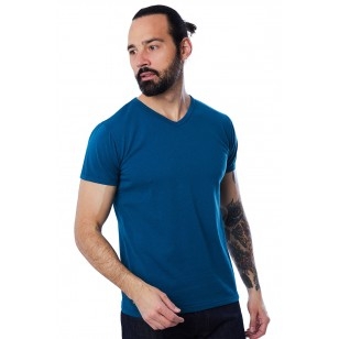 T-SHIRT HOMME MANCHE COURTE COL V BLEU CANARD - Made in France & 100% Recyclé