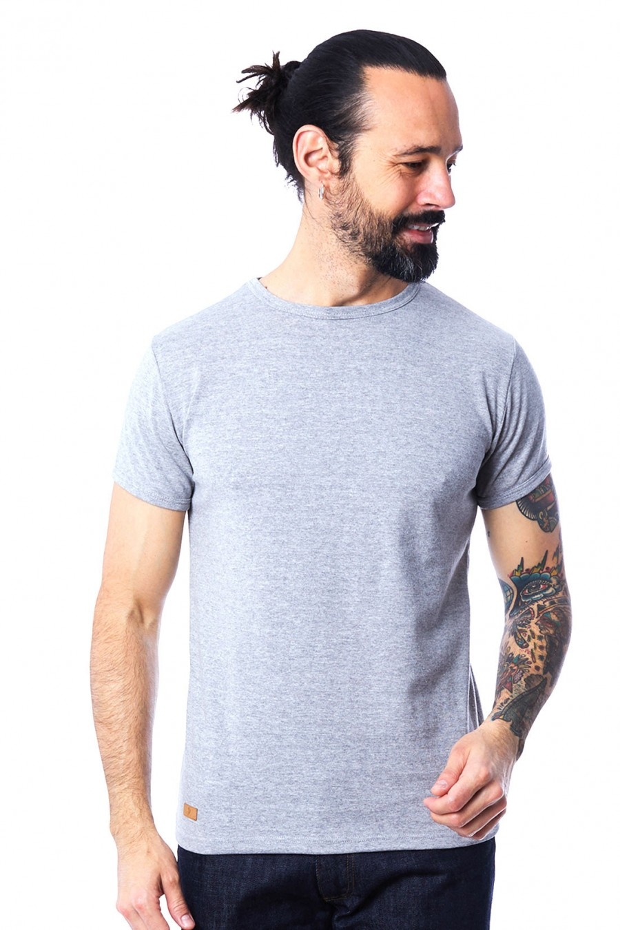 T-SHIRT HOMME MANCHE COURTE COL ROND GRIS CLAIR CHINÉ - Made in France & 100% Recyclé