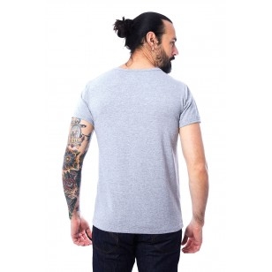 T-SHIRT HOMME MANCHE COURTE COL V GRIS CLAIR CHINÉ - Made in France & 100% Recyclé