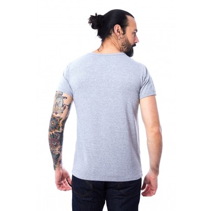 T-SHIRT HOMME MANCHE COURTE COL V GRIS CLAIR CHINÉ - Made in France & 100% Recyclé