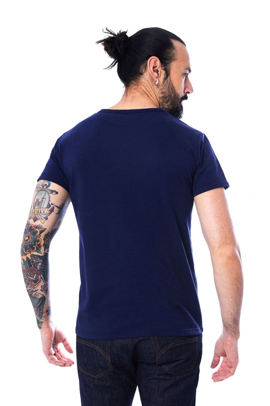 T-SHIRT HOMME MANCHE COURTE COL V BLEU ROI - Made in France & 100% Recyclé