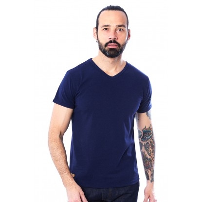T-SHIRT HOMME MANCHE COURTE COL V BLEU ROI - Made in France & 100% Recyclé