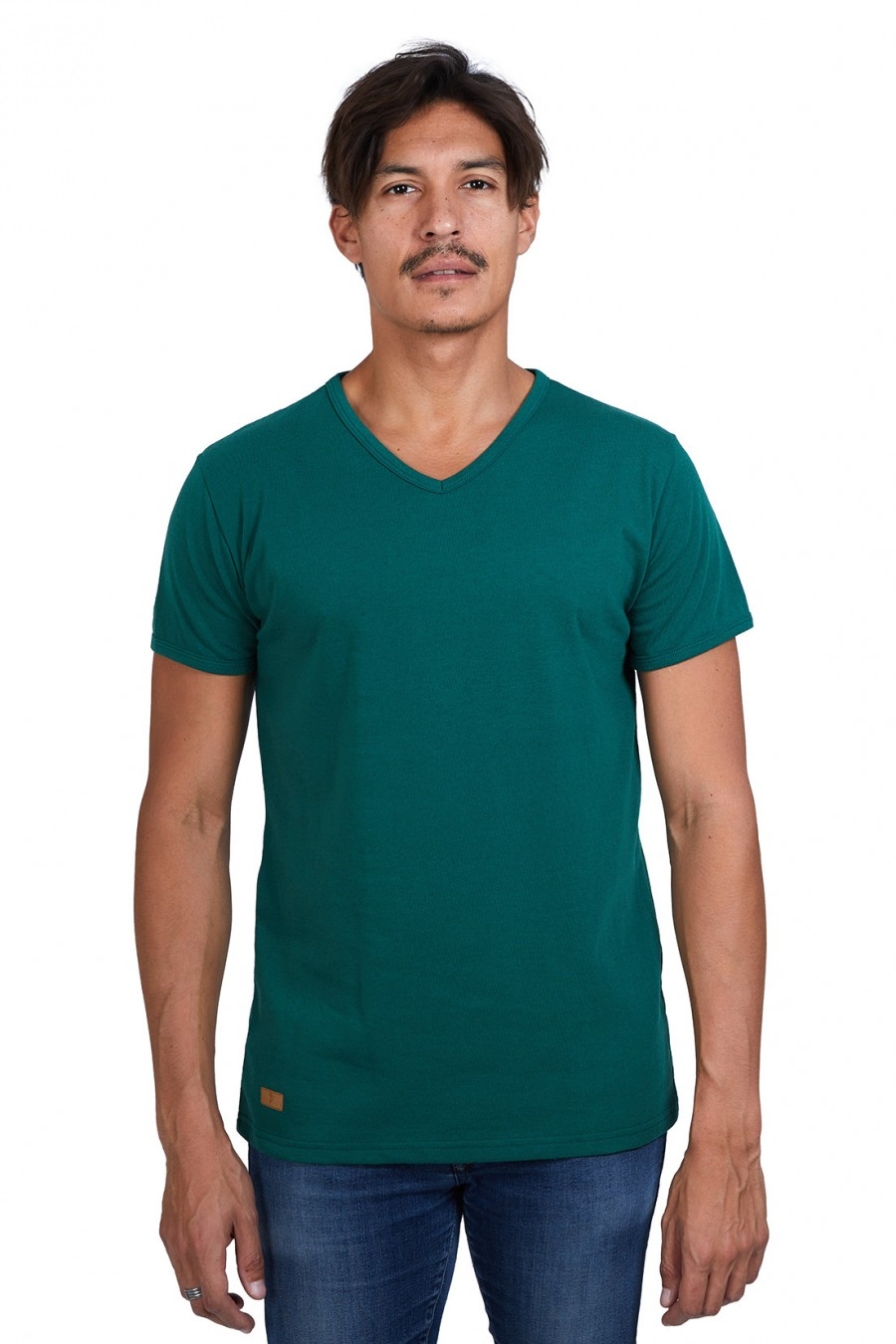 T-SHIRT HOMME MANCHE COURTE COL V VERT BOUTEILLE - Made in France & 100% Recyclé