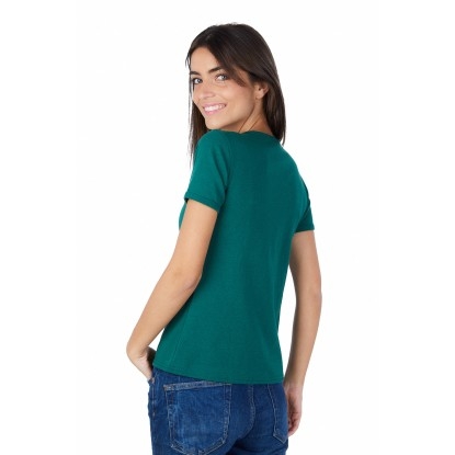 T-SHIRT FEMME MANCHE COURTE COL V VERT BOUTEILLE - Made in France & 100% Recyclé