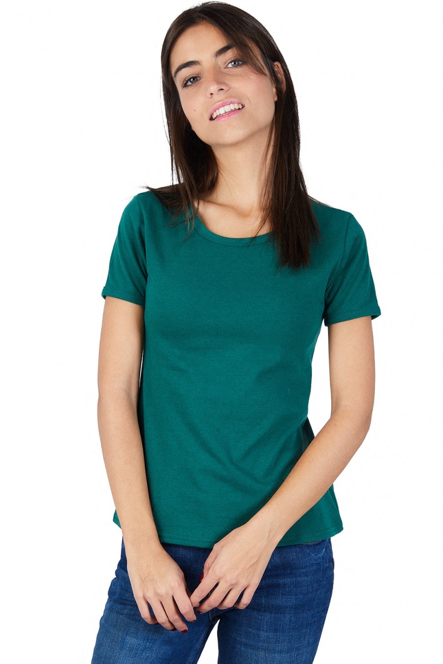 T-SHIRT FEMME MANCHE COURTE COL ROND VERT BOUTEILLE - Made in France & 100% Recyclé