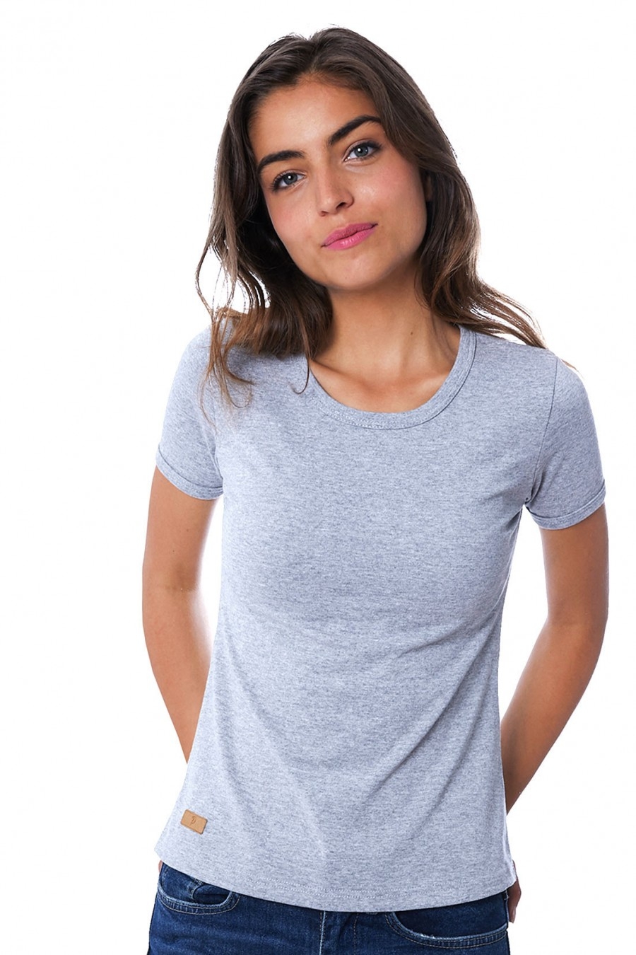 T-SHIRT FEMME COL ROND GRIS CLAIR CHINE UNI - Made in France & Coton Bio