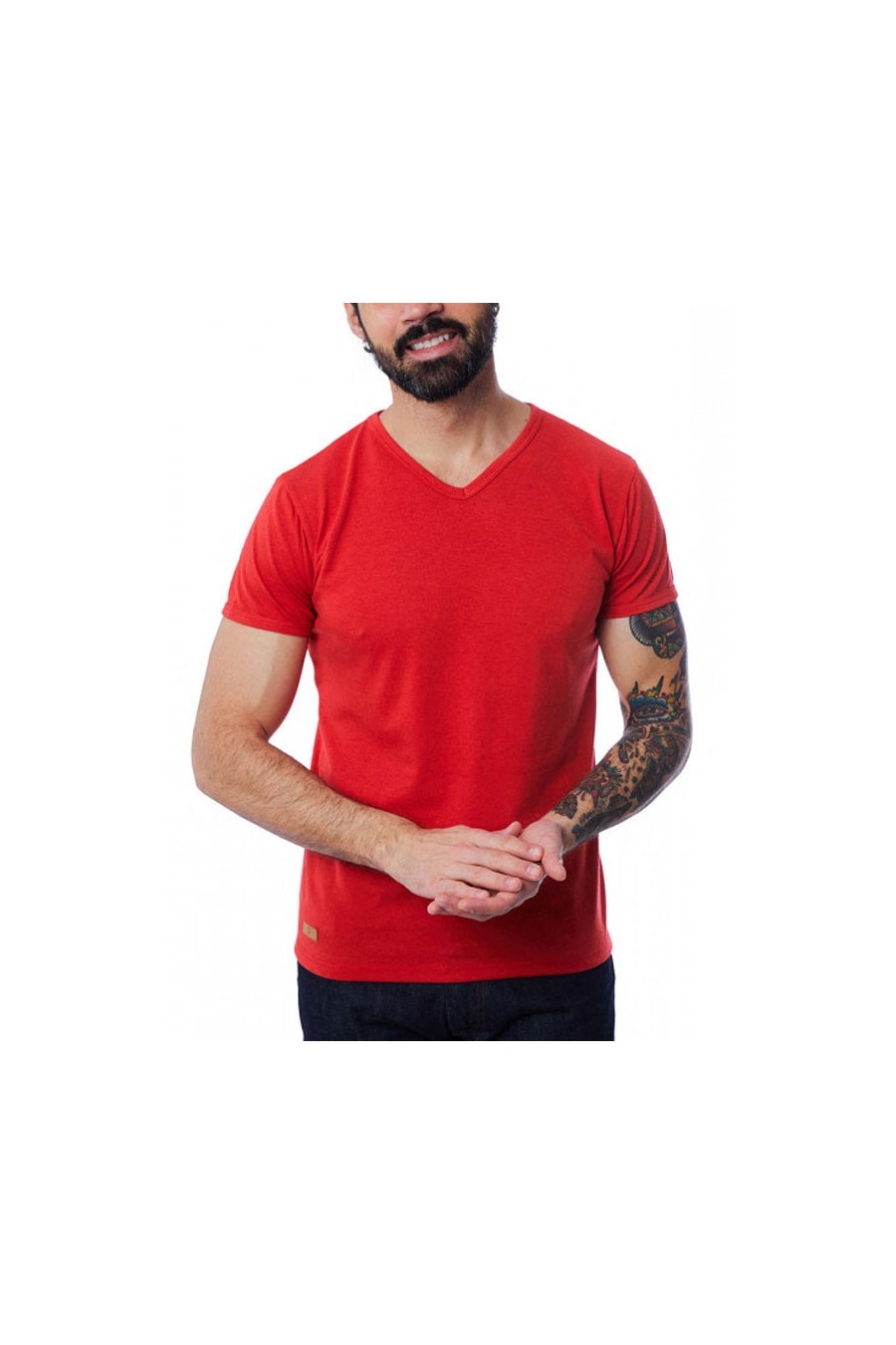 T-SHIRT HOMME MANCHE COURTE COL V ROUGE - Made in France & 100% Recyclé