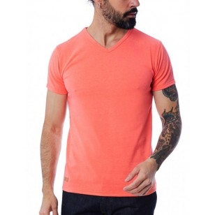 T-SHIRT HOMME MANCHE COURTE COL V CORAIL - Made in France & 100% Recyclé
