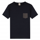 T-SHIRT HOMME COL ROND BLEU POCHE GRISE - Made in France & Coton Bio