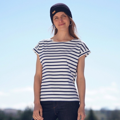 T-SHIRT FEMME MANCHES COURTES MARINIERE BLANC - Made in France & Coton Bio