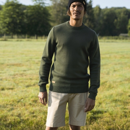 PULL LAINE MERINOS RECYCLEE KAKI HOMME - Made in France & 100% Laine Mérinos Recyclée