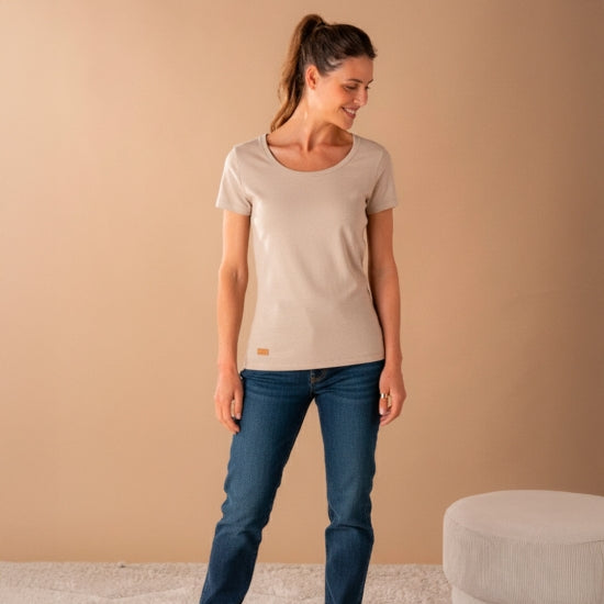 Le t-shirt en coton bio femme beige chiné, made in France