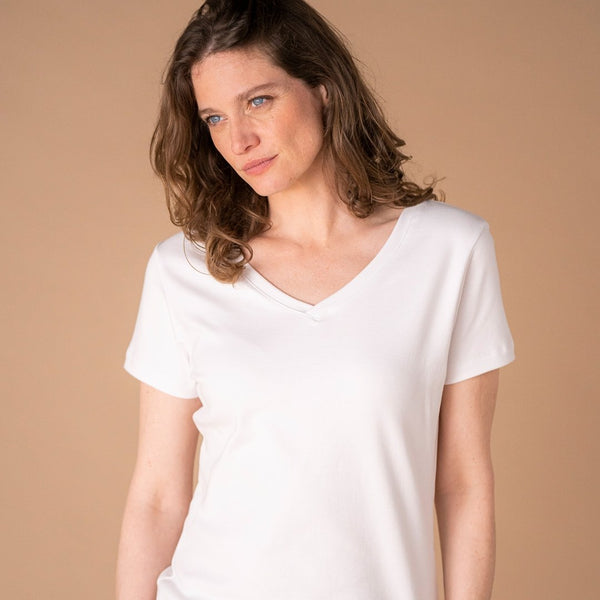 Le t-shirt en coton bio - Col V femme blanc, made in France